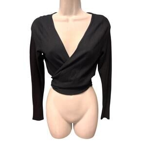 Open Edit Wrap Top Size XS Black Long Sleeves Tie Back Crop Solid Whimsygoth